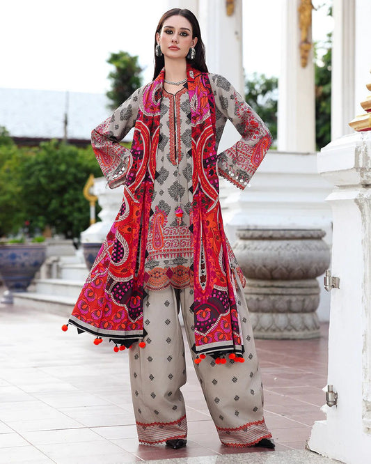 3PC Digital Printed Khaddar Unstitched Suit | Vibrant Winter Wear