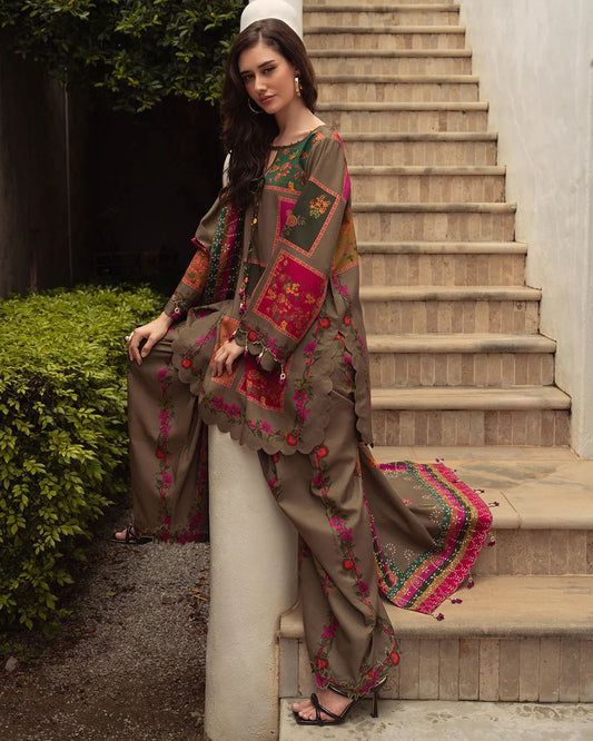 3PC Digital Printed Khaddar Unstitched Suit | Vibrant Winter Wear