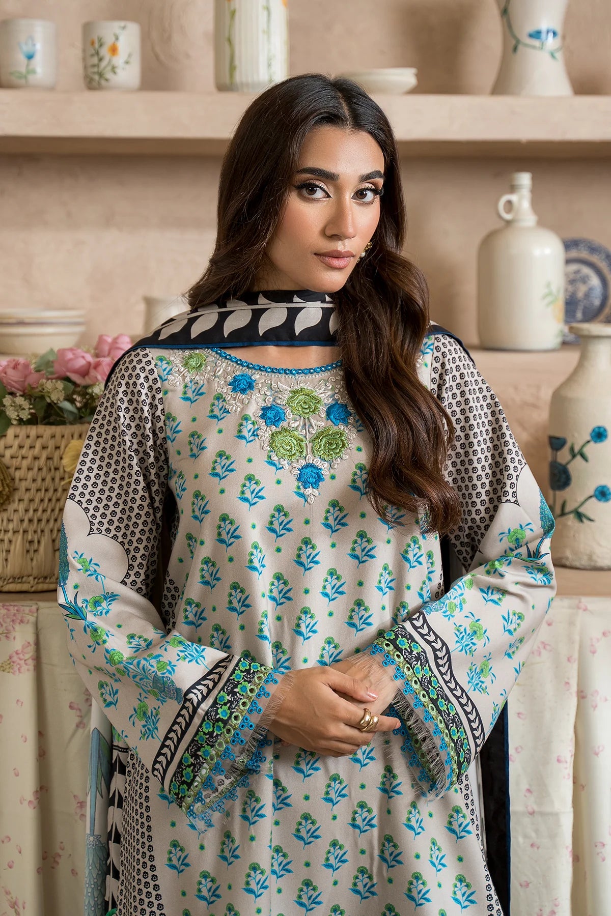 3-Pc Unstitched Embroidered Staple Suit