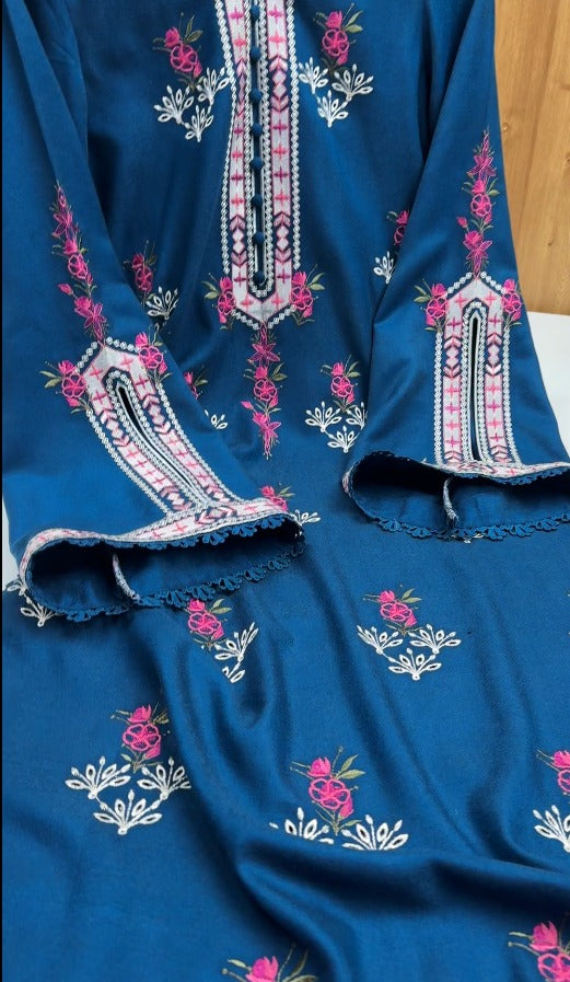 02-Piece Stitch & Unstitch Peach Whool Embroidered Suit