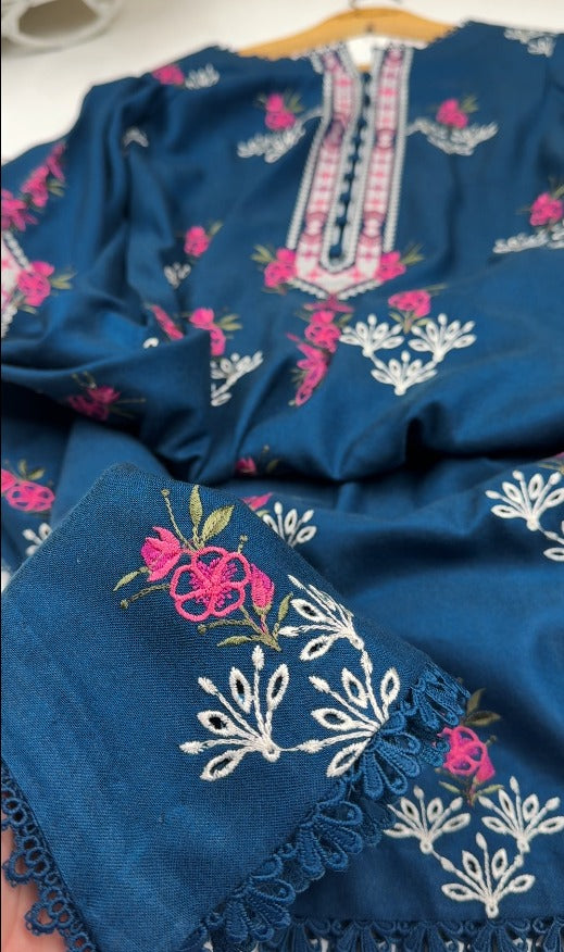 02-Piece Stitch & Unstitch Peach Whool Embroidered Suit