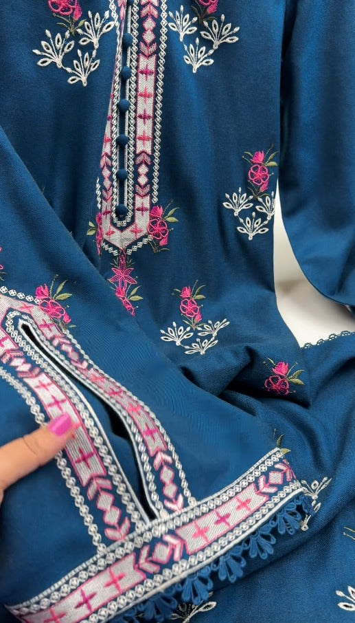 02-Piece Stitch & Unstitch Peach Whool Embroidered Suit