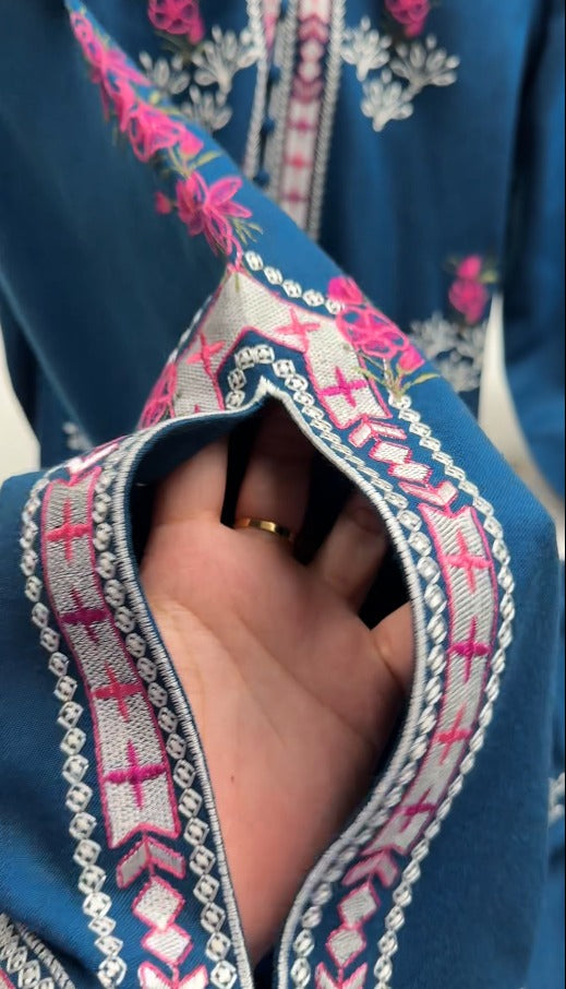 02-Piece Stitch & Unstitch Peach Whool Embroidered Suit