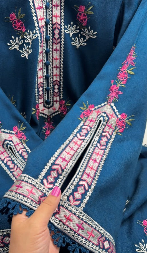 02-Piece Stitch & Unstitch Peach Whool Embroidered Suit