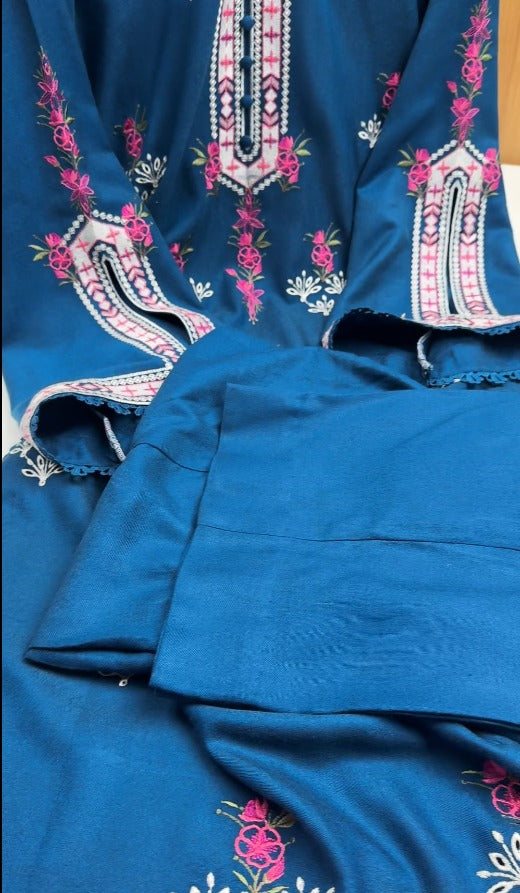 02-Piece Stitch & Unstitch Peach Whool Embroidered Suit